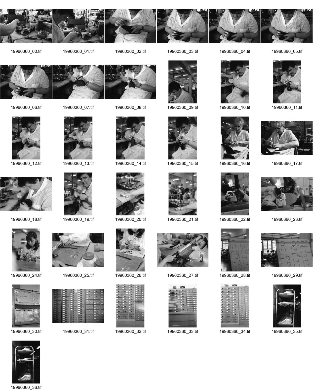 Image of sheet 19960360: Frauen Handarbeit  bei Bally
Schuhfabrik Bally in Stabio, Ticino Tessin Schweiz. 20.05.96  1996 Shoes factory south Switzerland business manufactor √ women woman work working 
Out of: Schichtwechsel Jour ouvrable Per chi suona la sirena SMUV UNIA