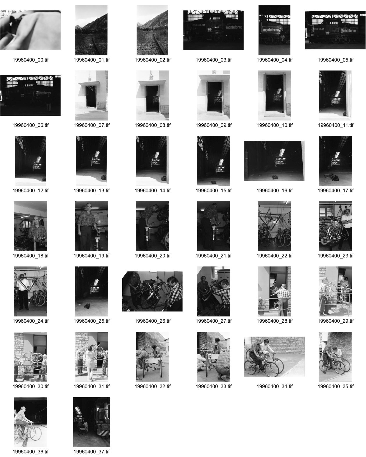 Image of sheet 19960400: 18 -36 Transfer Projekt SAH Fahradwerkstatt mit 'ausgedienten' Arbeiter der Monteforno. Von Roll Erprobung eines paralell Tandems. Gotthard  
Kanton Tessin Biasca Bodio 1996
Aus: Schichtwechsel

Abbruch und Entsorgung der Metallfabrik Monteforno Stahlwerk der Von Roll
Acciaierie e Laminatoi SA, Metallwerke Monteforno, war ein Stahlwerk mit Sitz in Bodio im Schweizer Kanton Tessin Svizzera Schweiz Switzerland Leventina