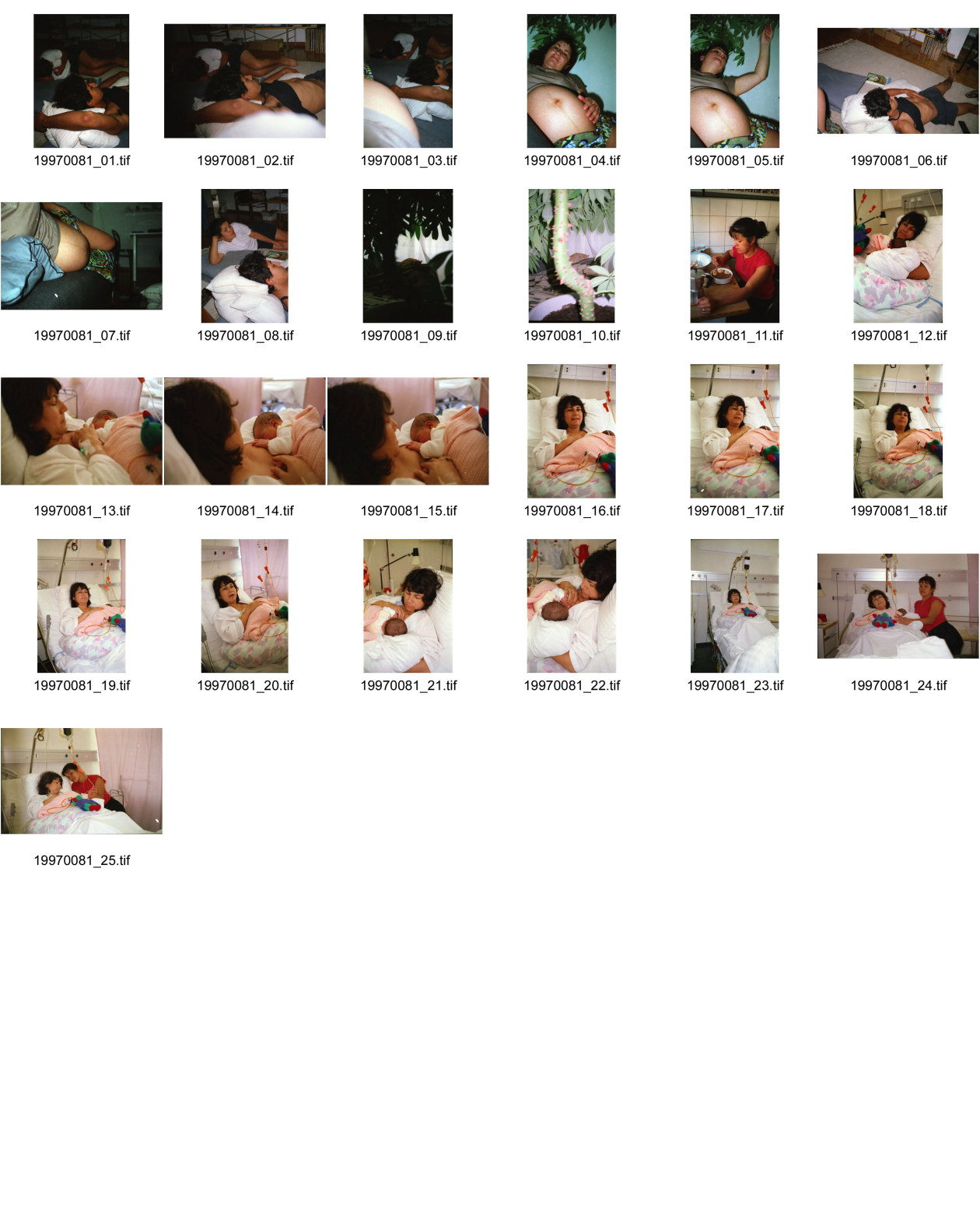 Image of sheet 19970081: Olivia schwanger mit Alis Hegibachstr. um den wirklichen Geburtstermin herum. Vicky und Polin beim TV glotzen. Olivia in Pflegerinnenschule 27. Juli ein Tag nach Entbindung von Alis durch Kaiserschnitt.Vicky etc. Color neg. kein Kontaktabzug Zürich 1997