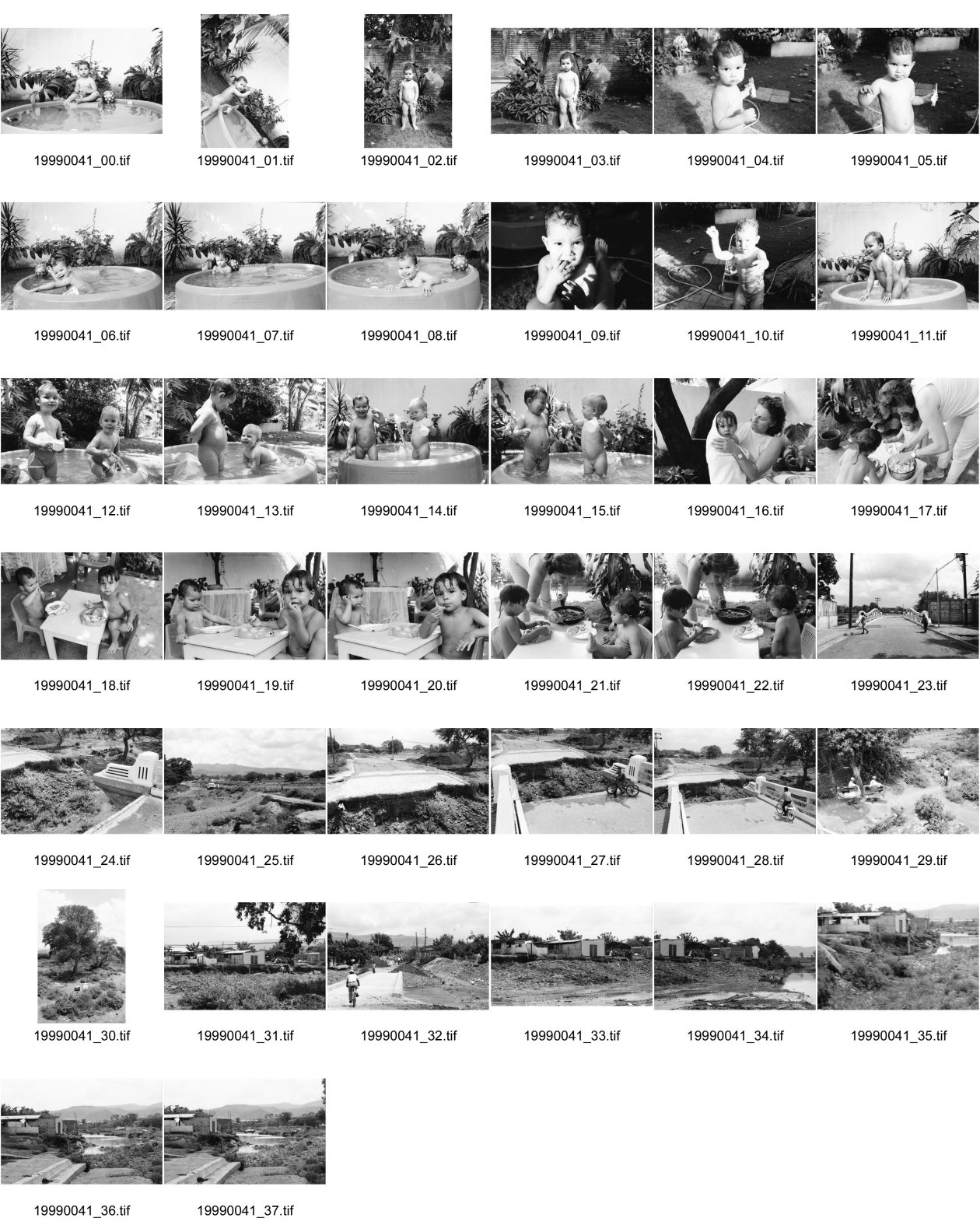 Image of sheet 19990041: Alis Heussler steht nackt vor Mauer Im Bad mit Lilusch. Juanita Brüssel mit Camille und Alis in Managua. Esteli Brücke durch Mitch zerstört. etc.