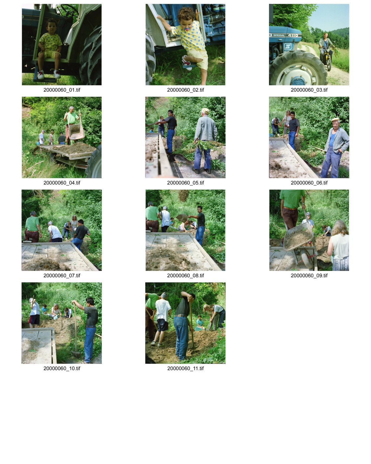 Image of sheet 20000060: Bei Beat Müller und Annemarie  Graf mit Alis Heussler und Polin Sergio Valdivia Salinas Geisshof mit behinderten Kindern Bauer auf Töffli Moped und daneben Traktor 6x6 Kanton Aargau Degenstorf 2000