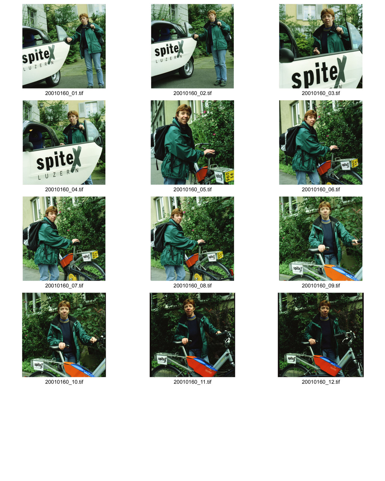 Image of sheet 20010160: Spitex-Krankenschwester unterwegs per Elektrobike, Luzern 2001.