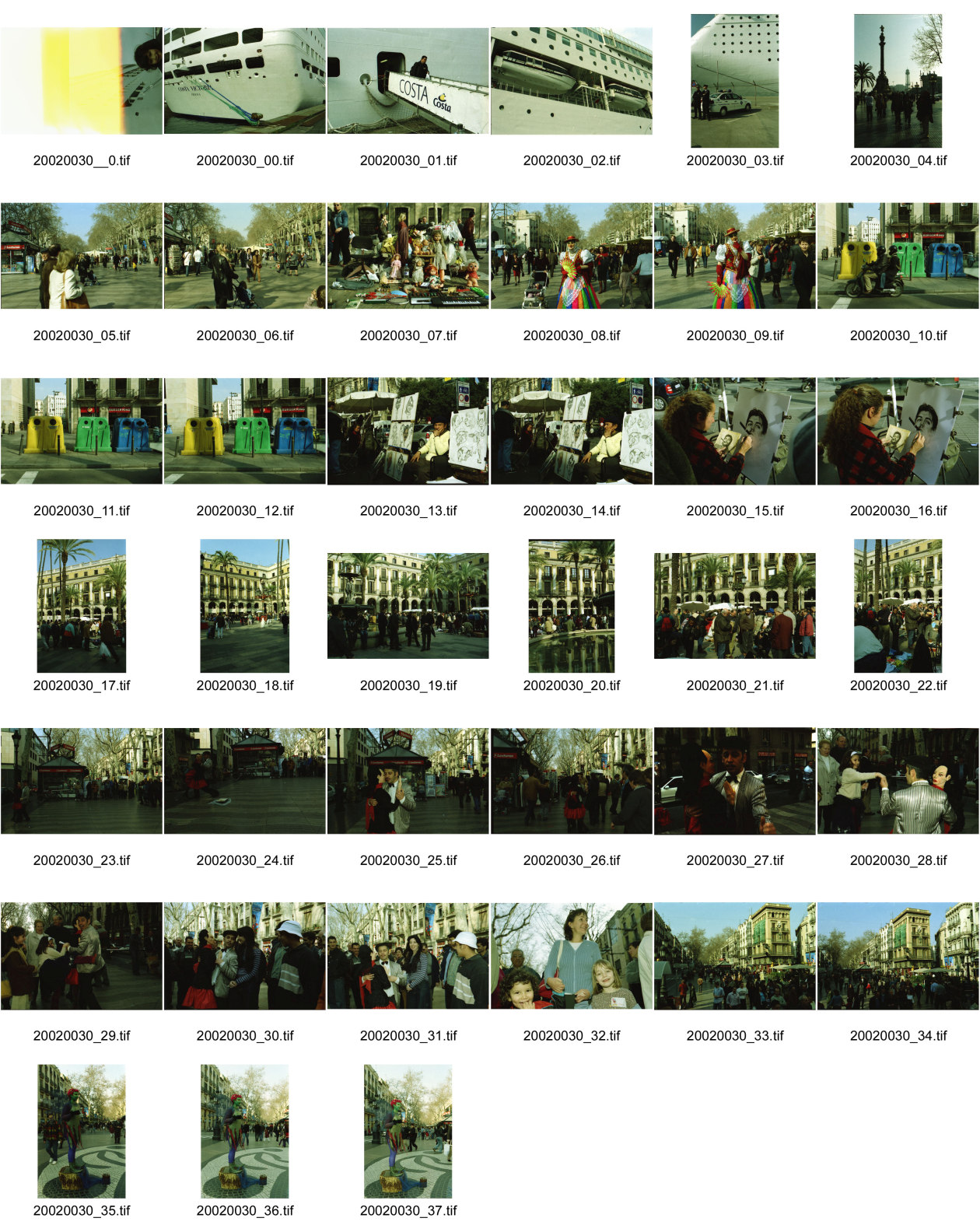 Image of sheet 20020030: Kreuzfahrt Costa Ramblas Barcelona Spanien Schiff Che Guevara Palmen Kunst Gabrielle Attinger Alis Heussler Recycling Tanks Container Strassenwischer