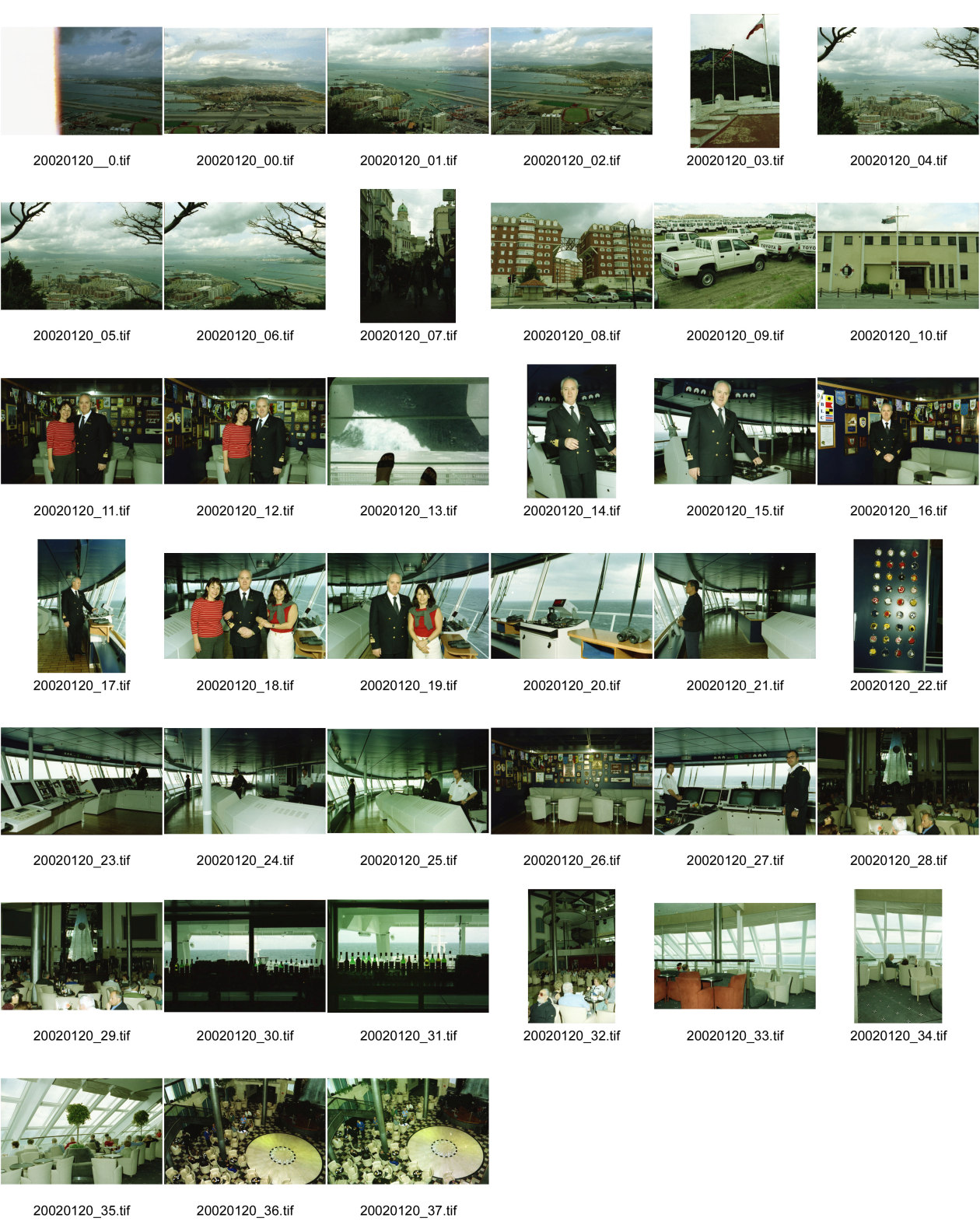 Image of sheet 20020120: Personal Bedienung auf dem Kreuzfahrtschiff der Costa Viktoria 
Die Halbinsel Gibraaltar Flughafen 
Ferien Schifffahrt kreuzfahrt Kapitän mit Olivia und   auf Kommandobrücke Schiff ist 250 Meter lang und 32 Meter breit. mit ca 2000 Passagiere