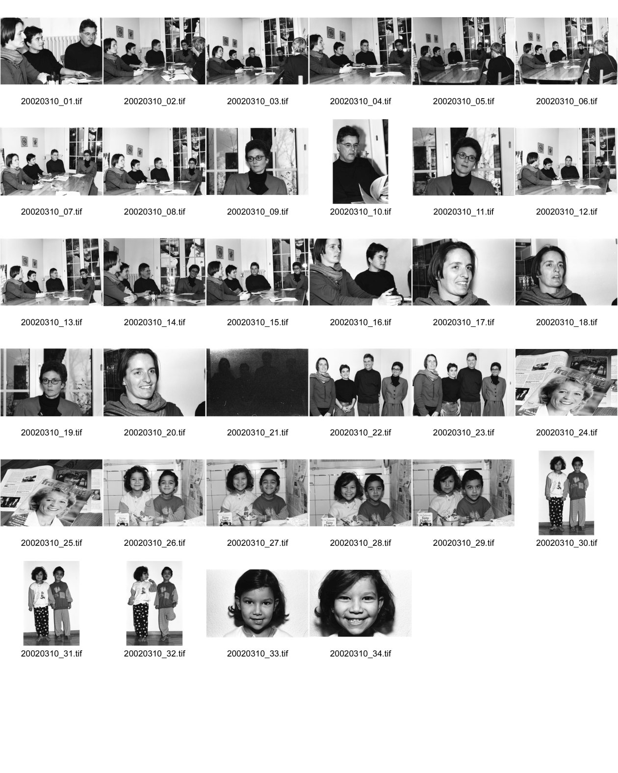 Image of sheet 20020310: Redaktion Frauenland für Klartext mit: v.l.n.r. Nr. 22 Christine Caron, Franziska Schwab, Ruedi Hagmann, Rosmarie Ritz

Portrait 
Alis Heussler mit Raoul Batantu im Pijama in der Küche Hegibachstrasse
