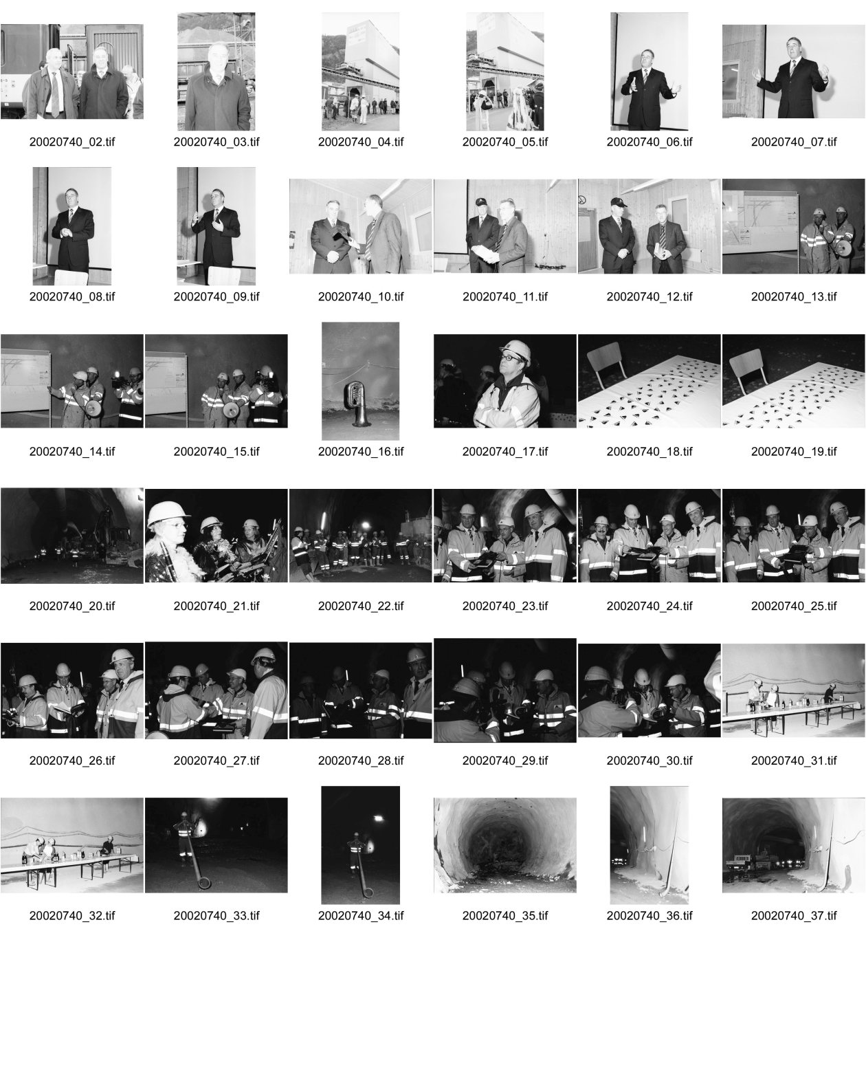 Image of sheet 20020740: Bahnlinie Neat Baustelle Gotthard Nordportal Amsteg Adolf Odi nr. 2 re 6-9 nr. 17 photograph Jean Odermatt Tuba Tischdecke mit Alptransit Signet Zbinden mit Svp Altbundesrat Adolf Dölf Ogi nr. 11-12 Vorbereitung eines Buffets Tunnelbrust 
aus: Gotthard, das Hindernis verbindet. Schweiz, Switzerland, Svizzera, Kanton Uri, Via Gottardo