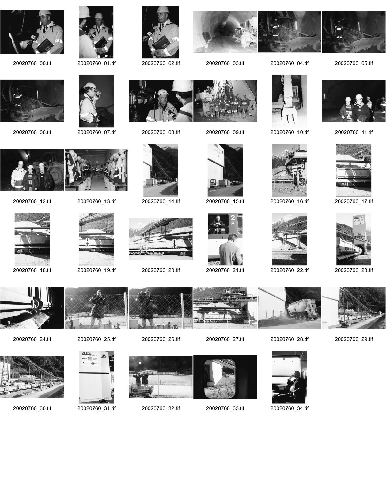 Image of sheet 20020760: Gotthard Basistunnel Neat Bahntunnel im Beisein
Peter Zbinden nr. 8 Vorsitzender der Geschäftsleitung AlpTransit Gotthard AG 
Svp Altbundesrat Adolf Dölf Ogi  0-2 
Tunnelarbeiter Gruppenbild in Uniformen Garderobe Aushub Material neg. nr. 12 li Adolf Ogi mit Olivia Heussler re. Marc Valance 
Barakendorf der Arbeiter 
aus: Gotthard, das Hindernis verbindet.
Kanton Uri, Schweiz Svizzera, Switzerland