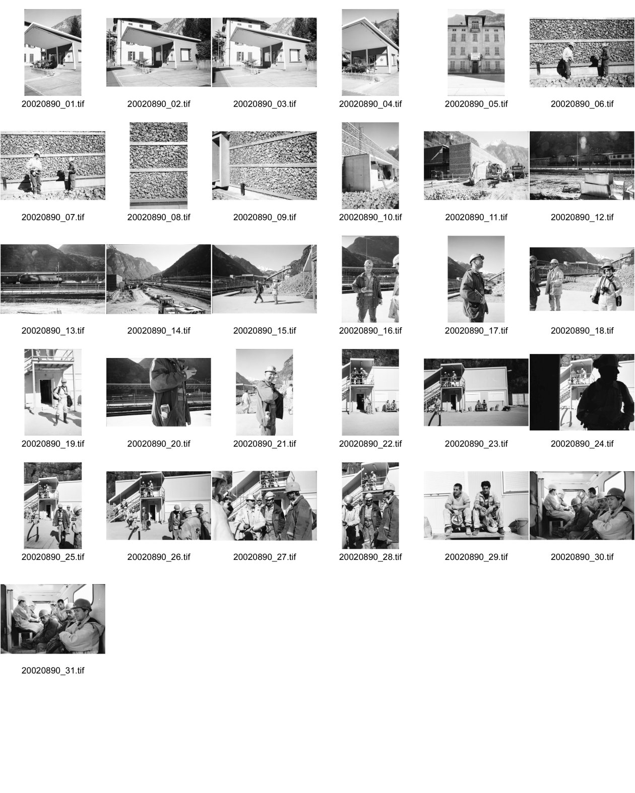 Image of sheet 20020890: Garage und Hanfladen oder Ehemaliger Pornoshop (1996) in Bodio Informationszentrum der Neat Gotthardbasistunnel in Bodio Arbeiter nr. 18 Olivia Heussler nr. 19 Marc Valance Arbeiter warten auf die Transportbahn Tunnel Arbeiter in der Tunnelbahn