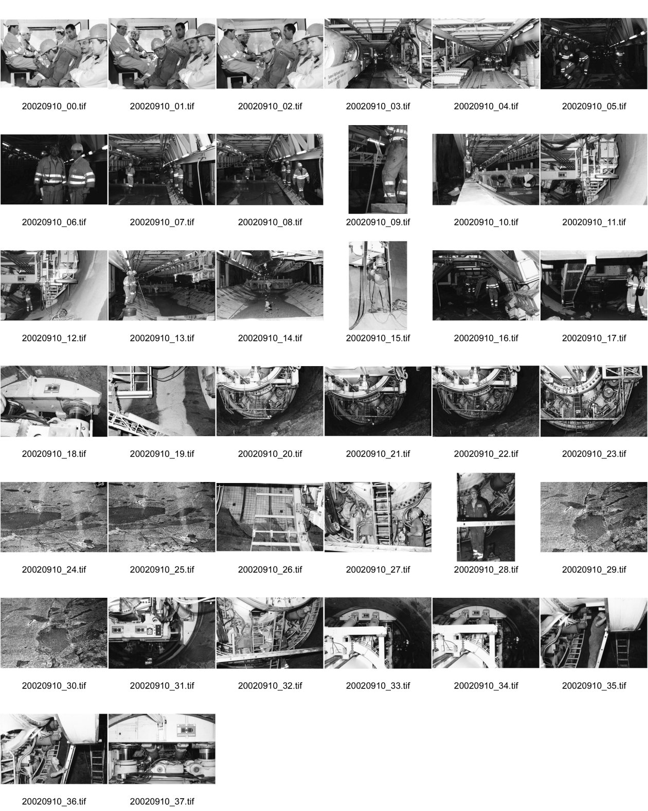 Image of sheet 20020910: In der Stollenbahn. Oesterreichische Mineure fahren zur Spätschicht. die glatte Schnittfläche des Bohrkopfs im massiven Leventinagranit. nr. 24,25 und 30
TBM Tunnelbohrmaschiene Herrenknecht Firma  AlpTransit AG