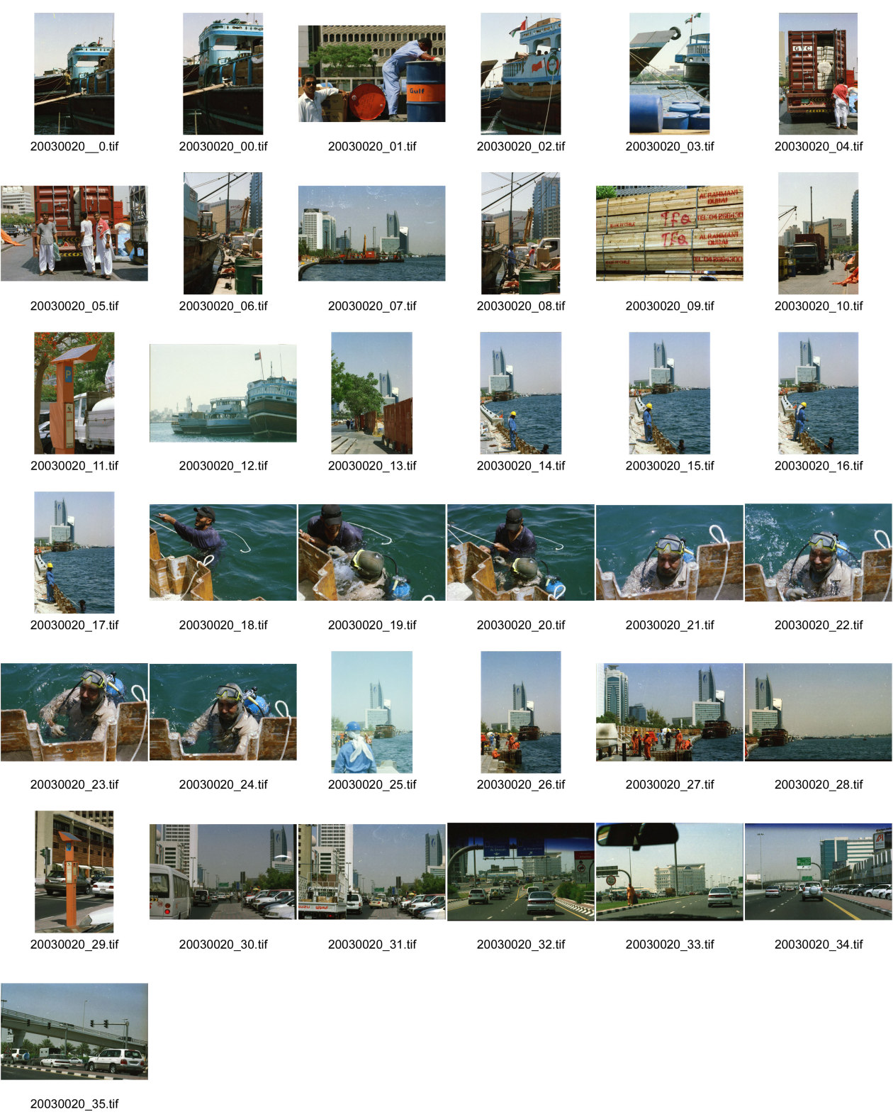 Image of sheet 20030020: Ansichten aus Deriah Dubai Schiffspasagiere Schiffahrt Arbeiter ArbeitnehmerInnen überqueren das Meer auf Transport PassagierschiffenAnsichten aus Deriah Dubai Schiffspasagiere Schiffahrt Arbeiter ArbeitnehmerInnen überqueren das Meer auf Transport Passagierschiffen Holz aus Chile Taucher arbeiten an der Hafenmauer Hotel Brücke Verkehr Holzschiffe