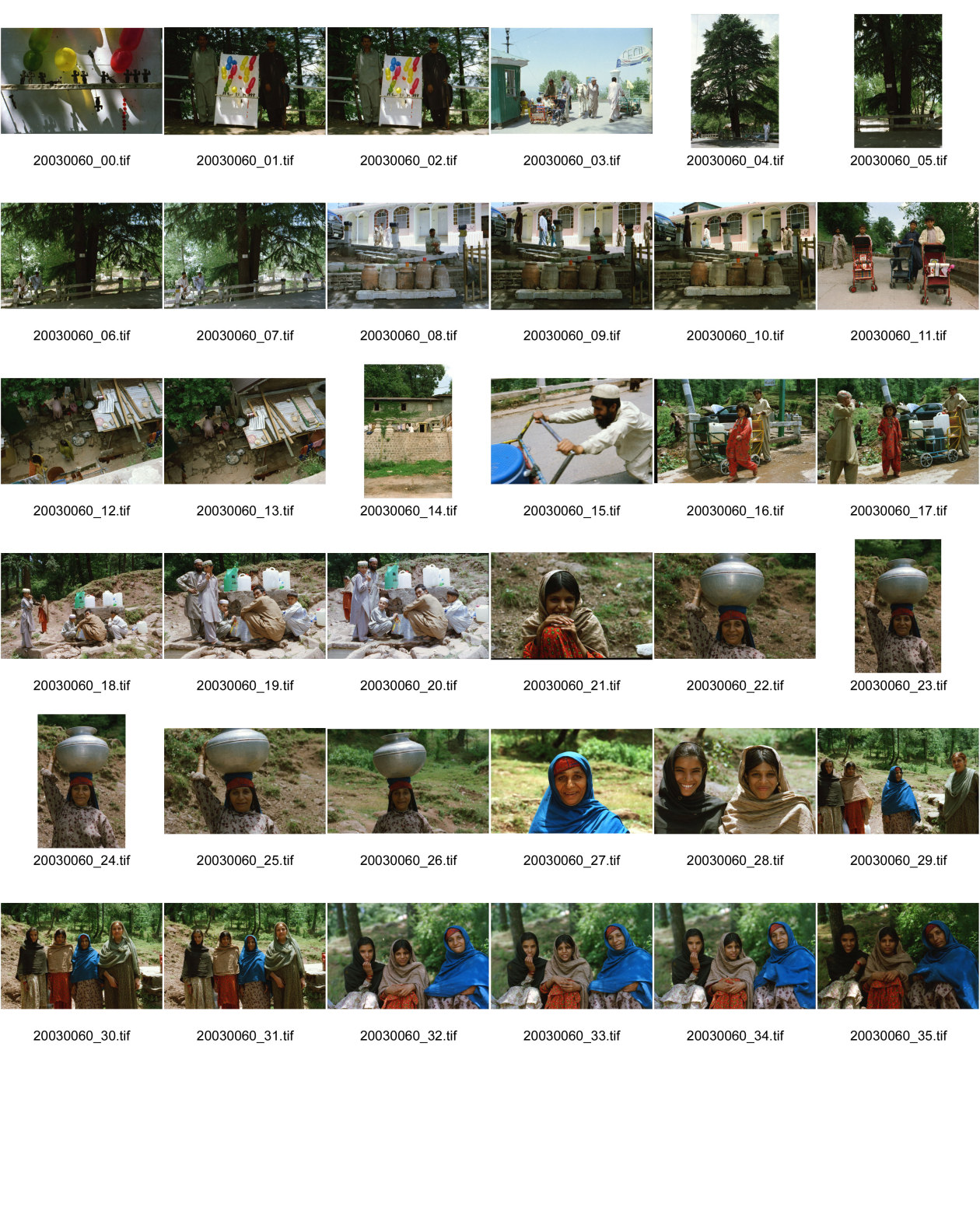 Image of sheet 20030060: Murree ist eine Kleinstadt in der Provinz Punjab in Nord-Pakistan in der Region Galyat.
Frauen tragen Krüge mit Wasser auf den Köpfen. Portrait Fässer Buben Knaben Jungen mit Kinderwagen als Transportmittel Spiel mit Ballonen und Blechsoldaten Soldaten zum abschiessen mit einem Luftgewehr