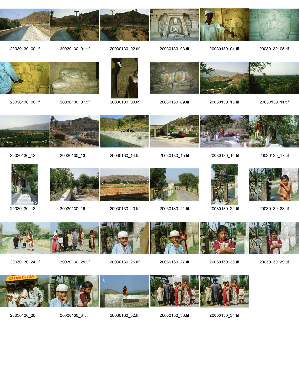 Image of sheet 20030130: Khanpurdamm bringt Wasser nach Islamabad
Jaulian (Urdu: جھولیاں) are the ruins of an ancient buddhistic monastery near Taxila, Punjab (Pakistan), Pakistan. 
Mann steckt seinen Finger in den Nabel des Budas, dies sollte ihm Glück bringen.
Kinder baden schwimmen bei einem Mühlerad Wasserrad Gruppe Mädchen springen Rikscha Velo
Portrait Mädchen Buddhas ohne Gesicht

Pakistan: Kinder Wasser Brunnen Tourismus Mädchen Baum Bäume Holz

Taxila (griechische Form des Namens; eigentlich Sanskrit, तक्षशिला, f. Takṣaśilā, Takshashila; wörtl: „Hügel des Taksha“, Pali: Takkasilā) war die historische Hauptstadt des Reiches Gandhara, das sich über die östlichen Gebiete des heutigen Afghanistan und den Nordwesten Pakistans erstreckte. Taxila erlebte seine Blütezeit vom fünften vorchristlichen bis zum fünften Jahrhundert unserer Zeit. Am Schnittpunkt dreier wichtiger Handelsstraßen gelegen, war der Ort von erheblicher wirtschaftlicher und strategischer Bedeutung. Die Überreste der Stadt, ein reichhaltiger Fundort für archäologische Forschungen, liegen etwa 35 km nordwestlich von Islamabad in der pakistanischen Provinz Punjab nahe der Grenze zur Nordwestprovinz und an der sogenannten Grand Trunk Road. Seit 1980 werden die archäologischen Stätten des früheren Taxila von der UNESCO als Weltkulturerbe gelistet.