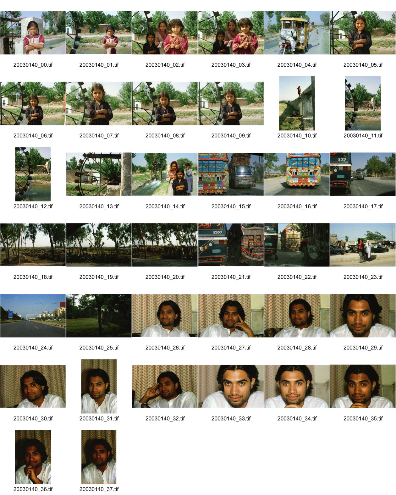 Image of sheet 20030140: Pakistan    Shahzad Khan in Islamabad Lastwagen beschmückte Kinder vor Wasserrad Mädchen Fahrradfahrer Velofahrer Bicycle Portrait Bäume 
Auf der Strasse zwischen Peschawar nach Islamabad