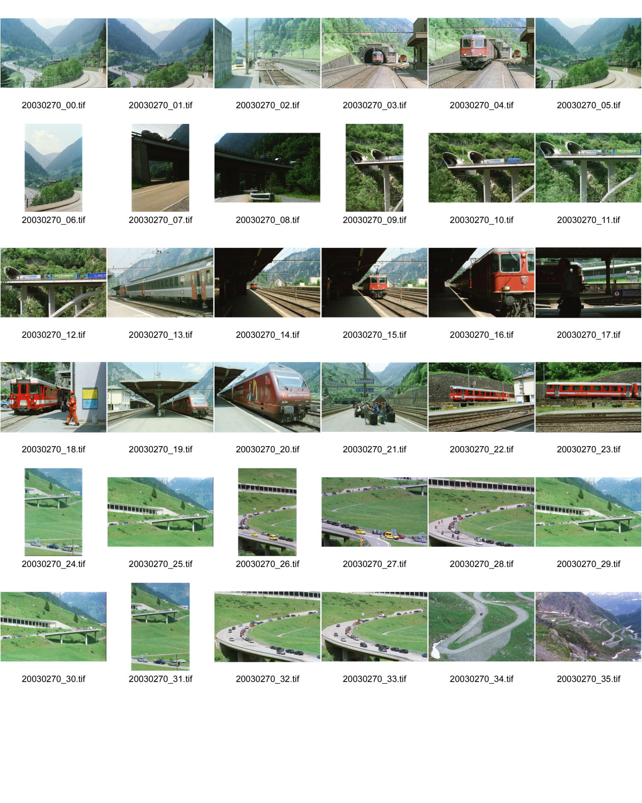 Image of sheet 20030270: Göschenen Gotthard Bahntunnel Bahnhof Lokomotive Brücke Lastwagen Stau 
Autostrasse oberhalb Motto Bartola Rega Lawinengalerie Unfall  Tremola Stau Kurve Nationalstrasse 
Der Gotthardtunnel oder auch Gotthard-Scheiteltunnel ist der Scheiteltunnel der Gotthardbahn und verläuft unter dem Sankt-Gotthard-Pass durch das Schweizer Gotthardmassiv. Der 15 003 Meter lange Eisenbahntunnel besteht aus einer einzelnen, doppelgleisig ausgebauten Tunnelröhre zwischen den Ortschaften Göschenen im Kanton Uri und Airolo im Kanton Tessin.
