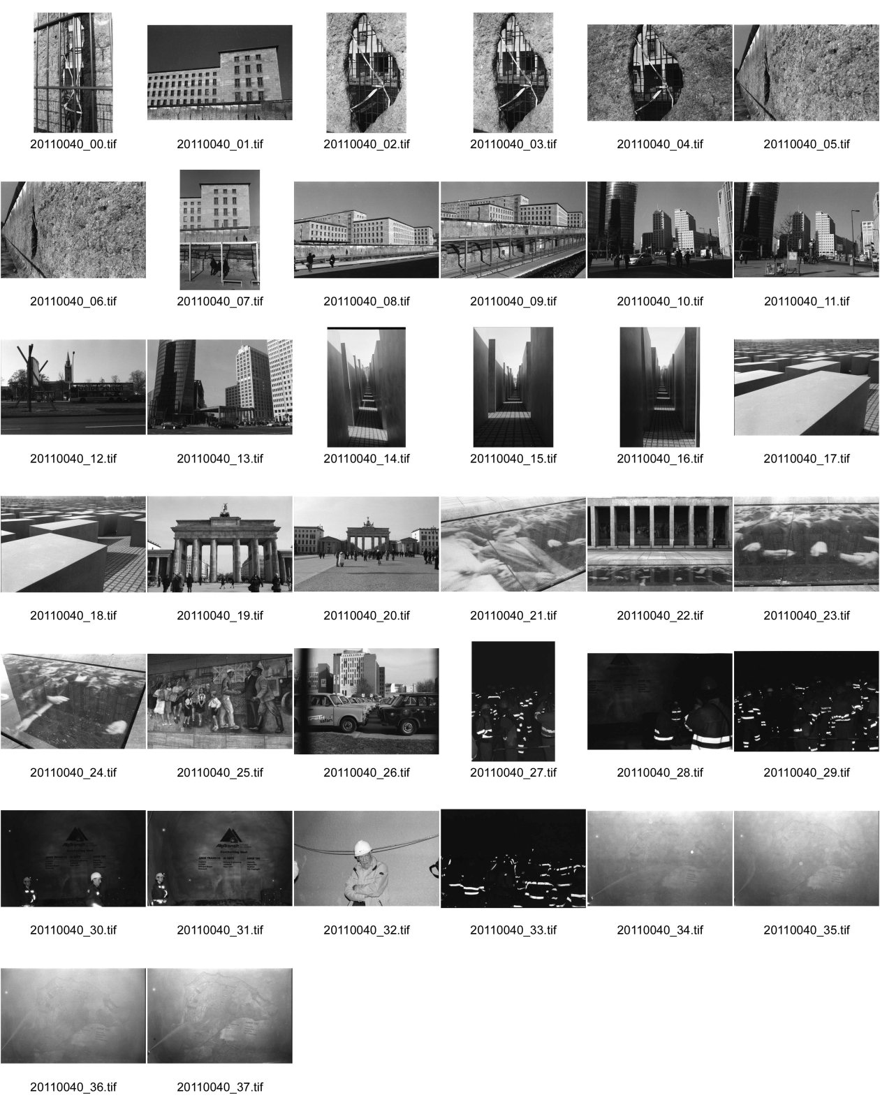 Image of sheet 20110040: Bundesfinanzamt ehem. Reichsluftfahrtministerium Holocaust Denkmal zum Gedenken an die bis zu 6 Mio ermordeten Juden durch die Nazis, Berlin 2011. 
Brandenburger Tor Mauer Potsdamerplatz
Tessiner Ingenieur Lombardi im Neat Gotthard Tunnel beim Durchstich der Oströhre am 23.03.2011